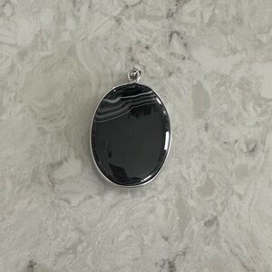 Vintage Large Black Lace Agate Sterling Silver Pendant